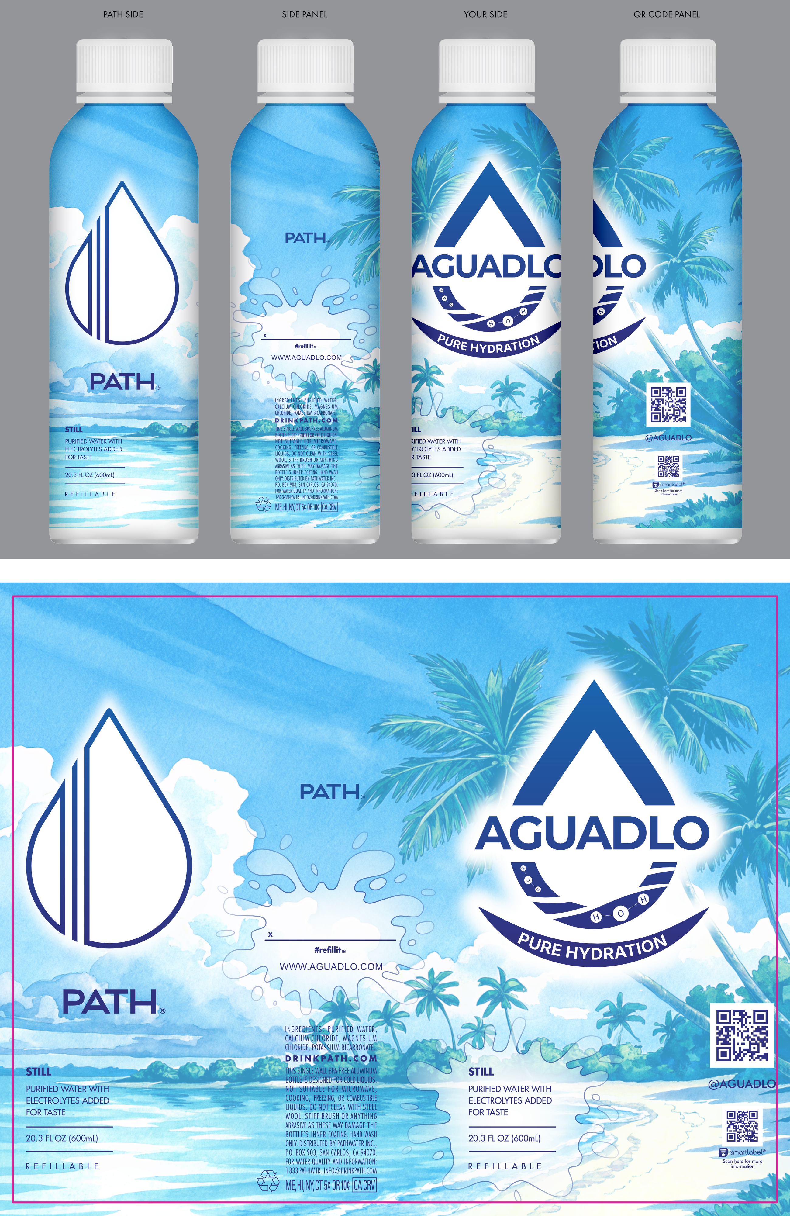 Print-ready dieline with bleed — Aguadlo bottle and box